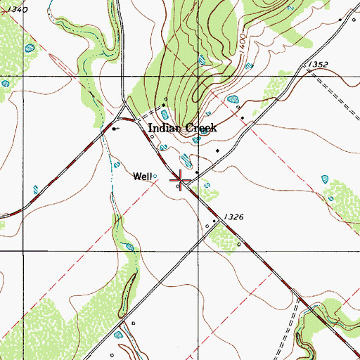 Topographic Map of Indian Creek, TX