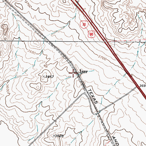Topographic Map of Iser, TX