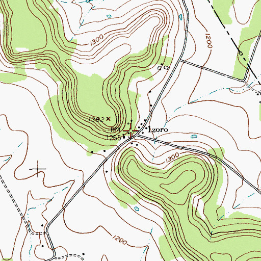 Topographic Map of Izoro, TX