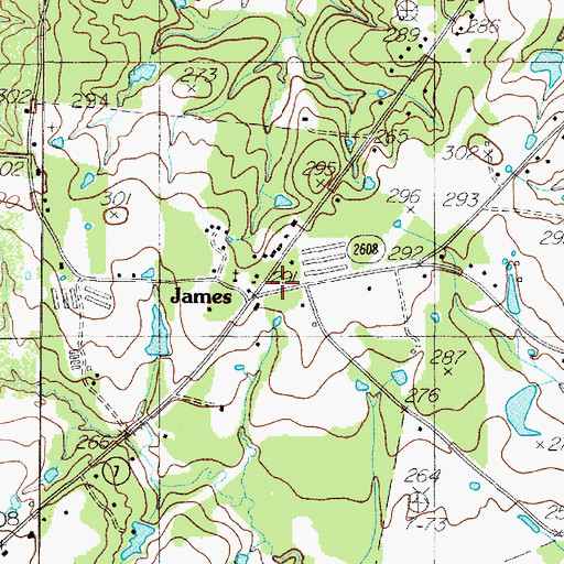 Topographic Map of James, TX