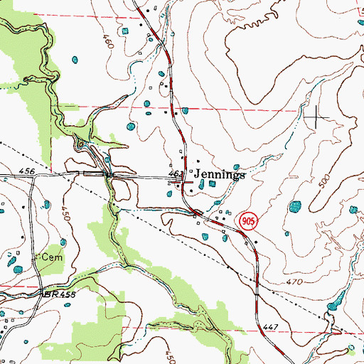 Topographic Map of Jennings, TX