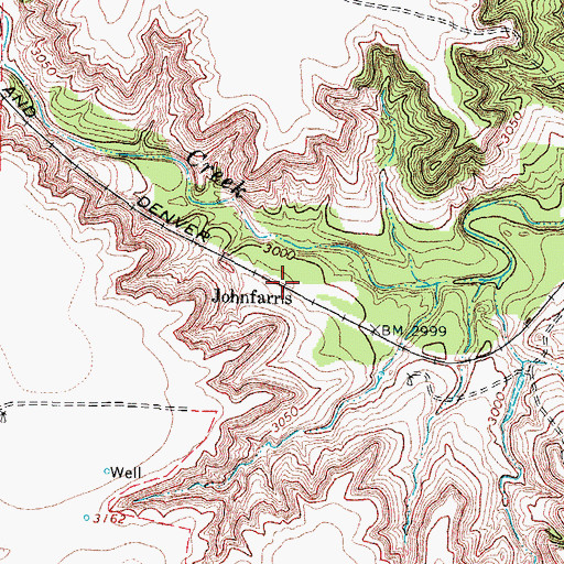 Topographic Map of Johnfarris, TX