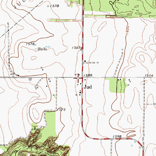 Topographic Map of Jud, TX