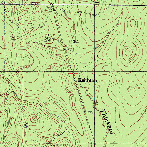 Topographic Map of Keithton, TX