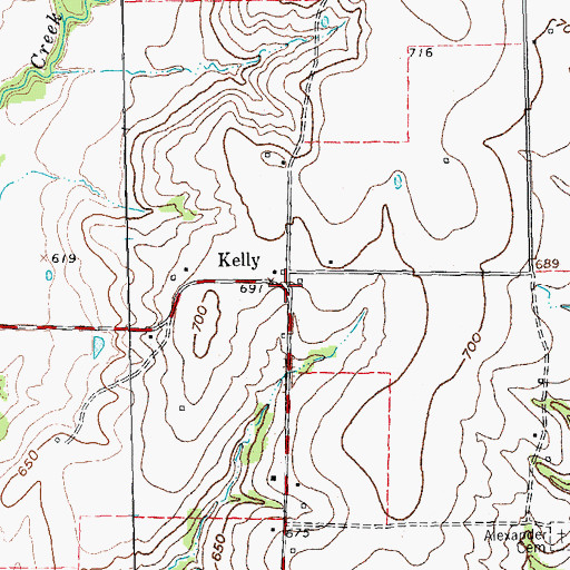 Topographic Map of Kelly, TX