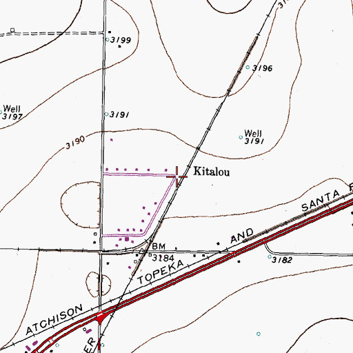 Topographic Map of Kitalou, TX