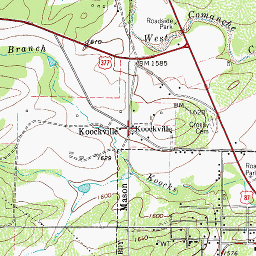 Topographic Map of Koockville, TX