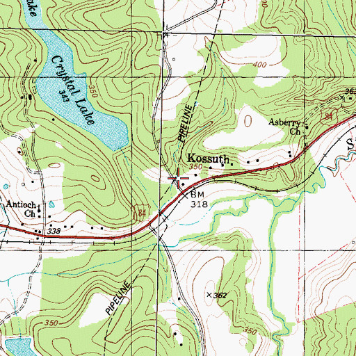 Topographic Map of Kossuth, TX