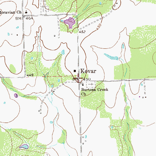 Topographic Map of Kovar, TX