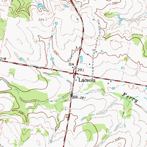 Topographic Map of Laceola, TX