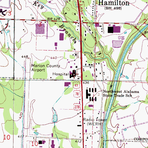 Topographic Map of Marion Regional Medical Center, AL