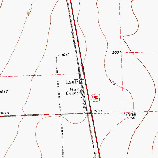 Topographic Map of Lautz, TX