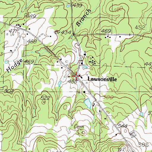 Topographic Map of Lawsonville, TX