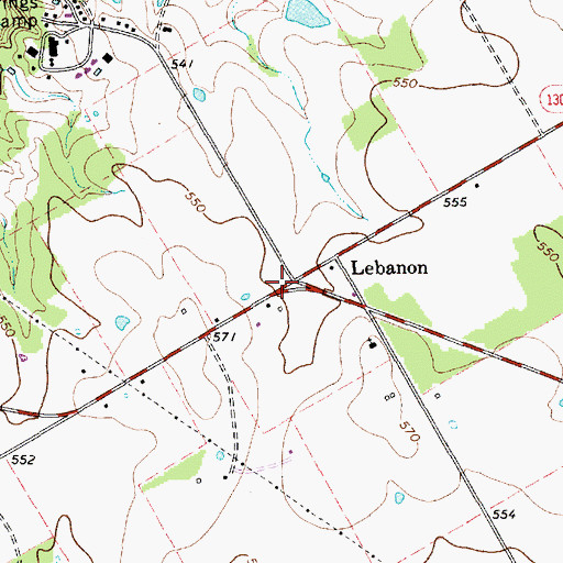Topographic Map of Lebanon, TX