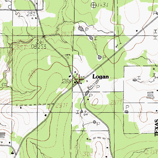 Topographic Map of Logan, TX