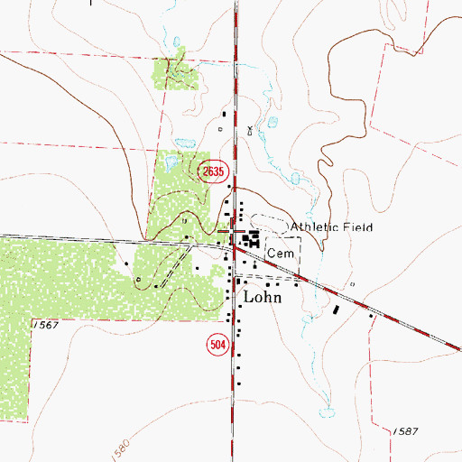 Topographic Map of Lohn, TX