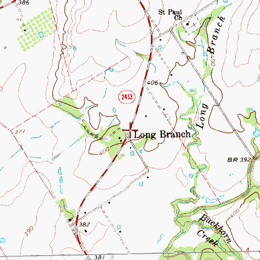 Topographic Map of Long Branch, TX