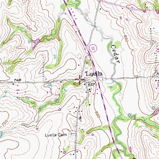 Topographic Map of Luella, TX