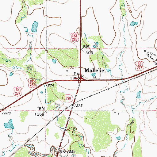 Topographic Map of Mabelle, TX