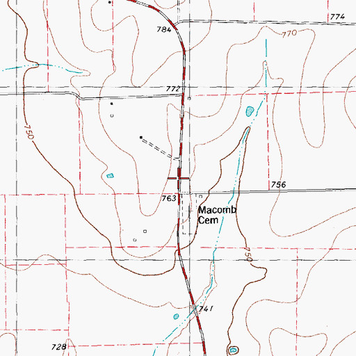 Topographic Map of Macomb, TX