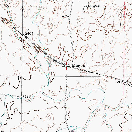 Topographic Map of Magoun, TX