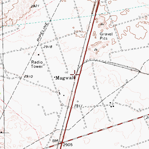 Topographic Map of Magwalt, TX