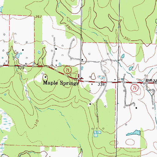 Topographic Map of Maple Springs, TX