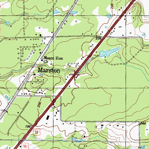 Topographic Map of Marston, TX