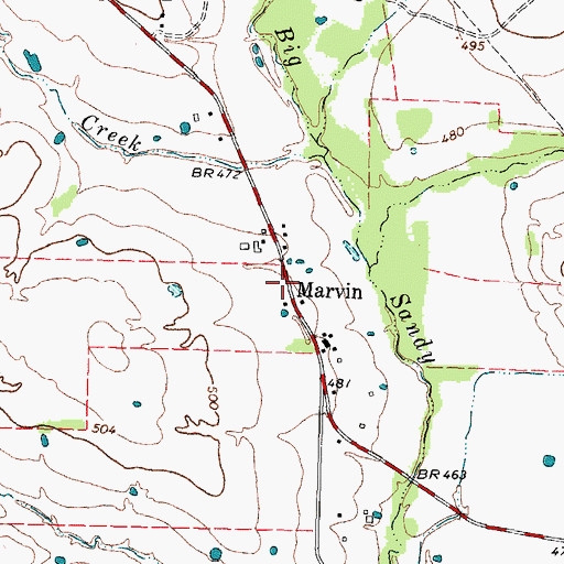 Topographic Map of Marvin, TX