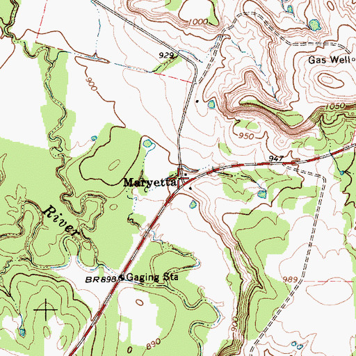 Topographic Map of Maryetta, TX