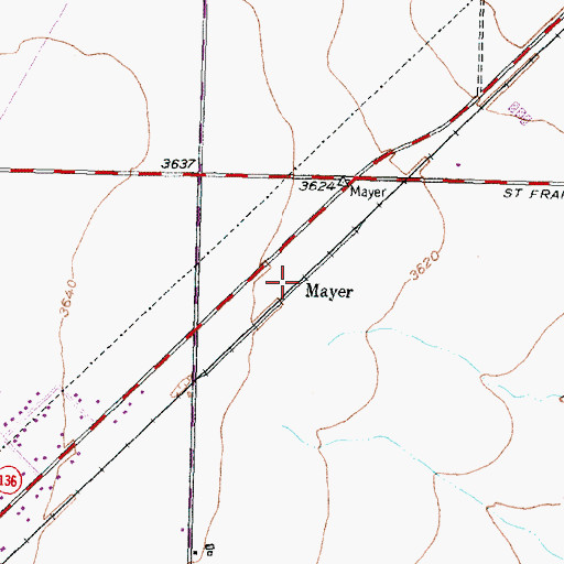 Topographic Map of Mayer, TX