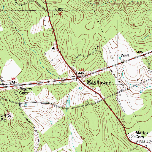 Topographic Map of Mayflower, TX