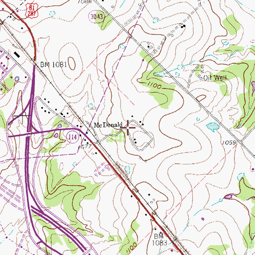 Topographic Map of McDonald, TX