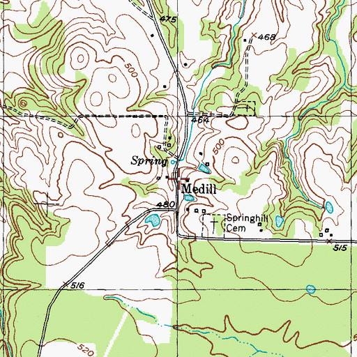 Topographic Map of Medill, TX