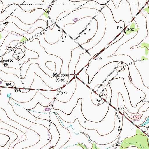 Topographic Map of Melrose, TX