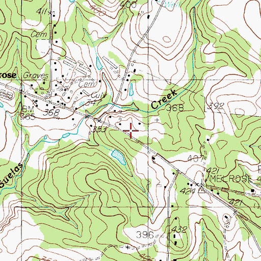 Topographic Map of Melrose, TX