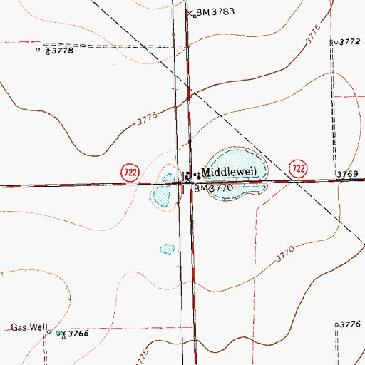 Topographic Map of Middlewell, TX