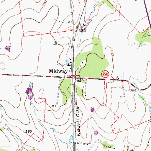 Topographic Map of Midway, TX
