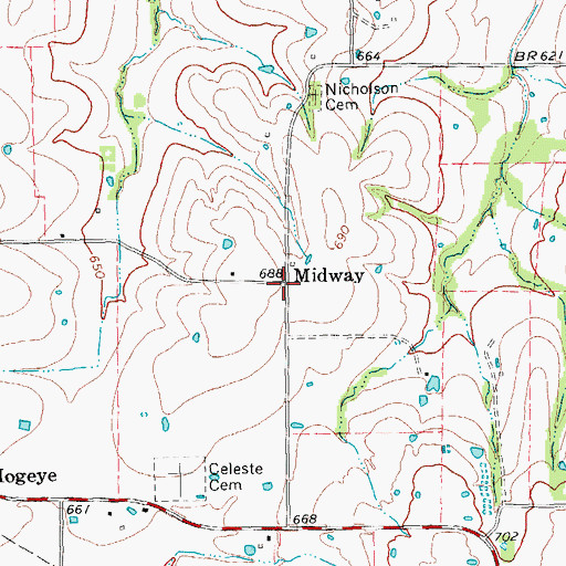 Topographic Map of Midway, TX