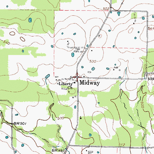 Topographic Map of Midway, TX