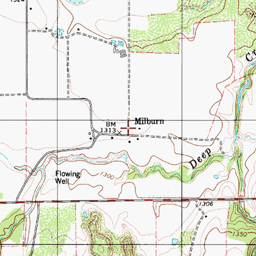 Topographic Map of Milburn, TX