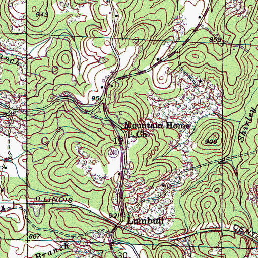 Topographic Map of Mountain Home Cemetery, AL