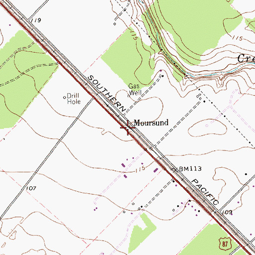 Topographic Map of Moursund, TX
