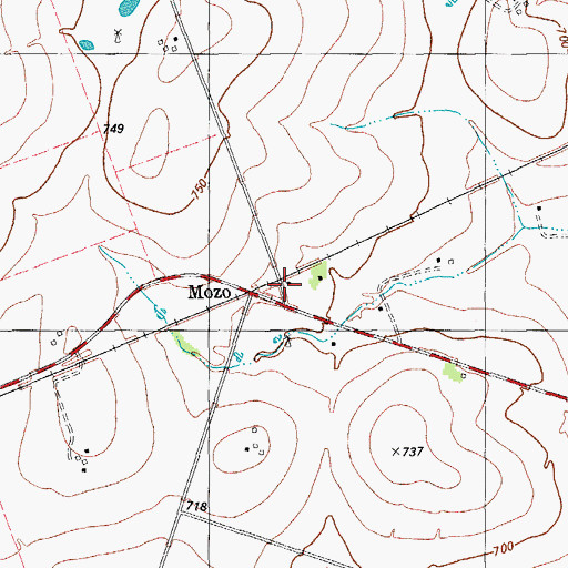 Topographic Map of Mozo, TX