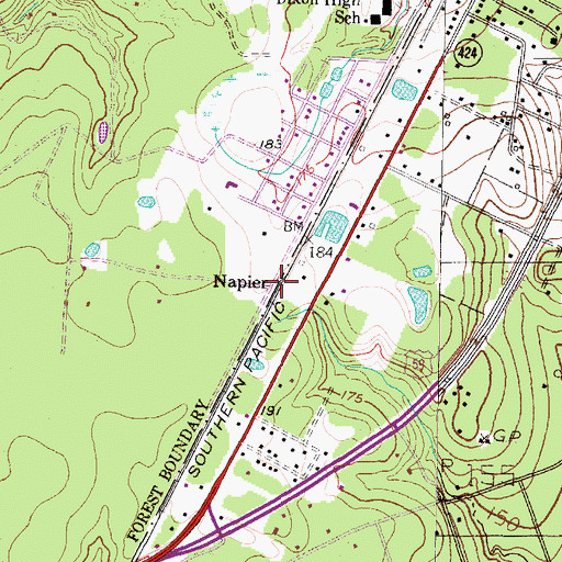 Topographic Map of Napier, TX
