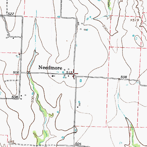Topographic Map of Needmore, TX