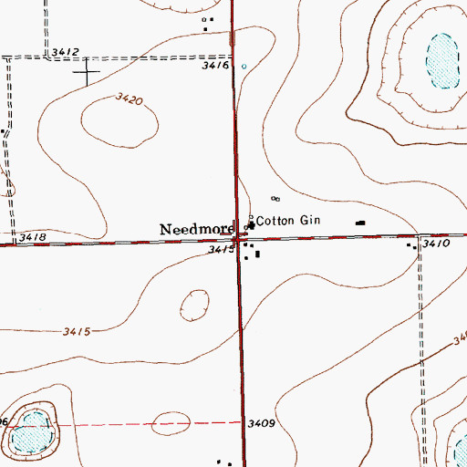 Topographic Map of Needmore, TX