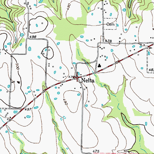Topographic Map of Nelta, TX