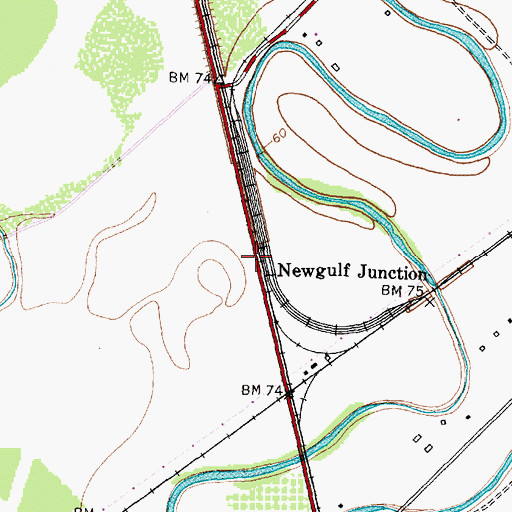 Topographic Map of Newgulf Junction, TX