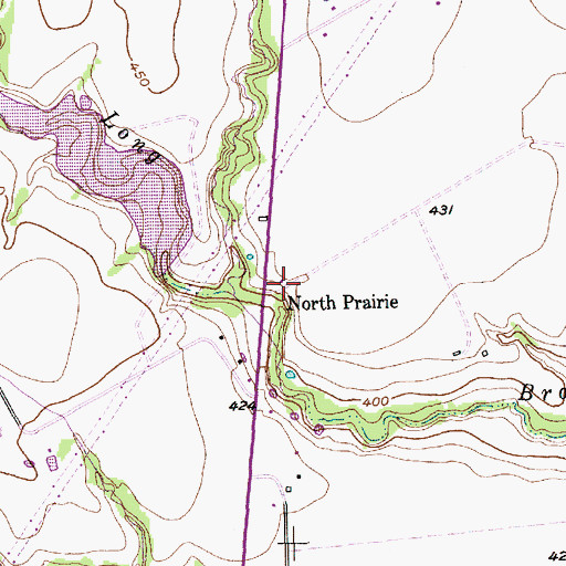Topographic Map of North Prairie, TX